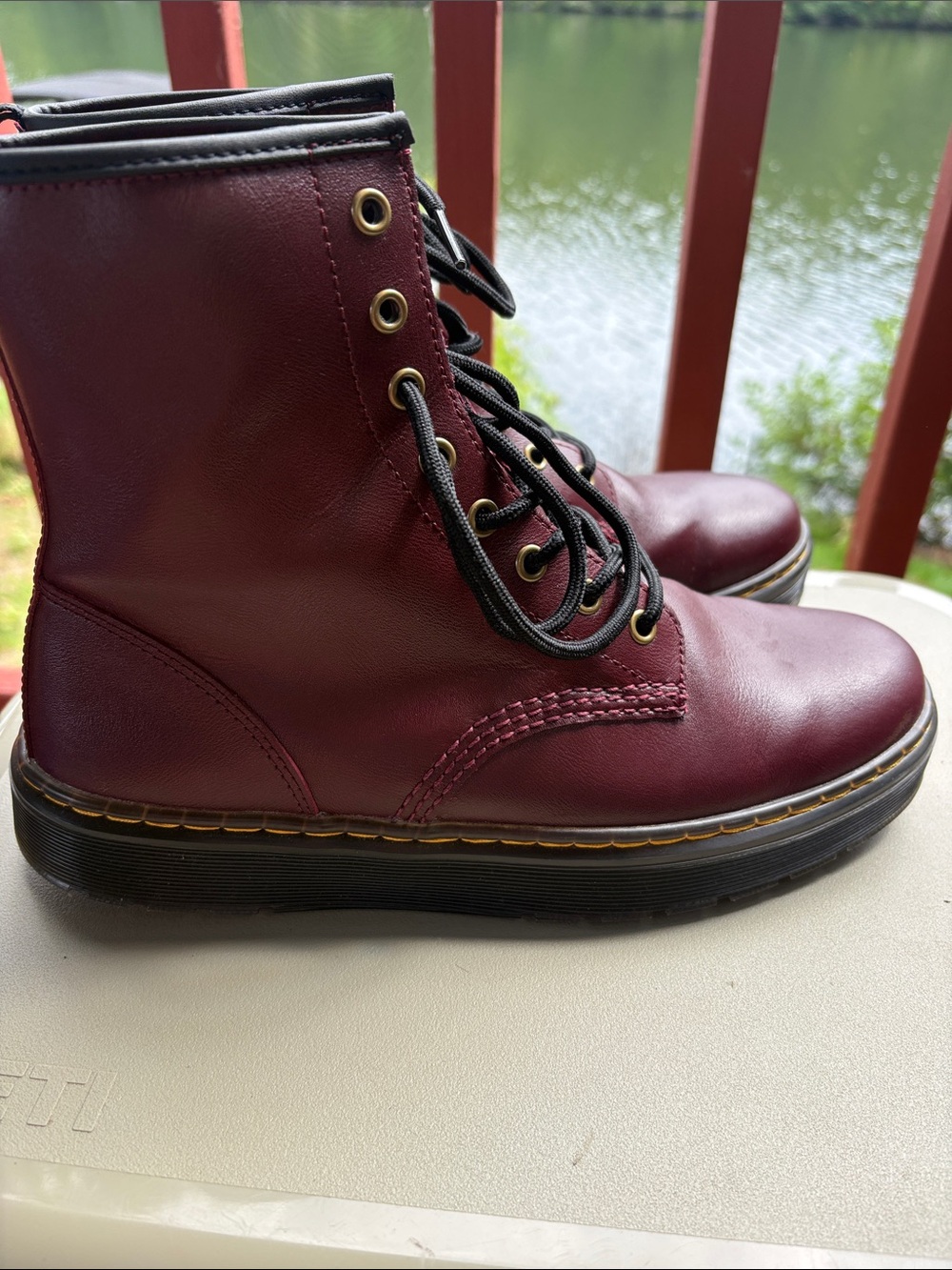 Dr. Martens Men's Oxford Cherry Red Leather Lace-Up Boots - Picture 6 of 7